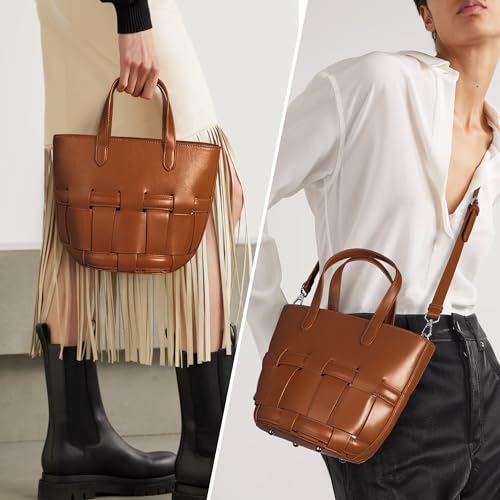 Bucket Bag with Zipper for Women Woven Vegan Leather Bag with Liner Crossbody Bag with Adjustable Shoulder Strap Zipper