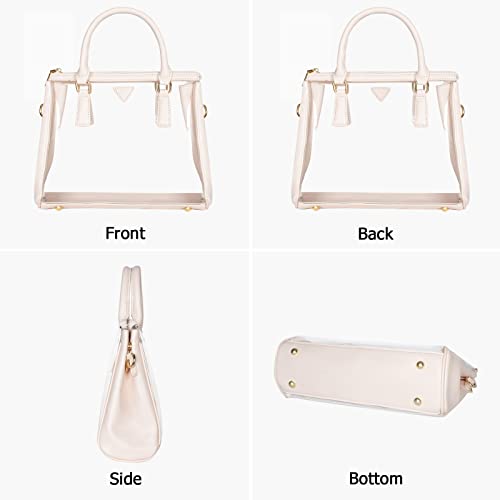 Joryin Clear Bag for Women Clear Bags Stadium Approved Clear Tote Bag with Zipper Crossbody Bag Clear Purse Fashion Satchel Bag Handbag Transparent Bag Cream