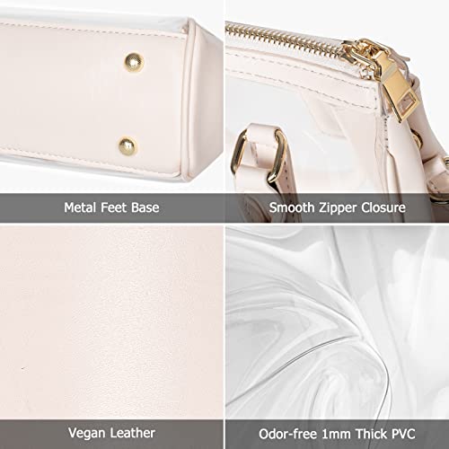 Joryin Clear Bag for Women Clear Bags Stadium Approved Clear Tote Bag with Zipper Crossbody Bag Clear Purse Fashion Satchel Bag Handbag Transparent Bag Cream