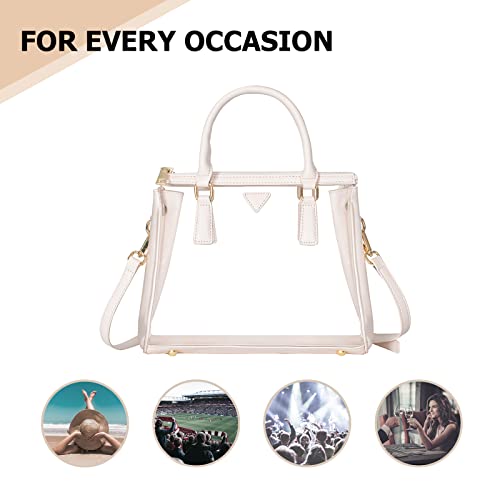 Joryin Clear Bag for Women Clear Bags Stadium Approved Clear Tote Bag with Zipper Crossbody Bag Clear Purse Fashion Satchel Bag Handbag Transparent Bag Cream